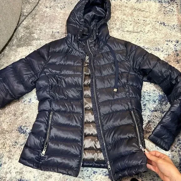 Andrew Marc Packable Lightweight Premium Down Jacket Women's XS Blue Silver Zip - Picture 2 of 6